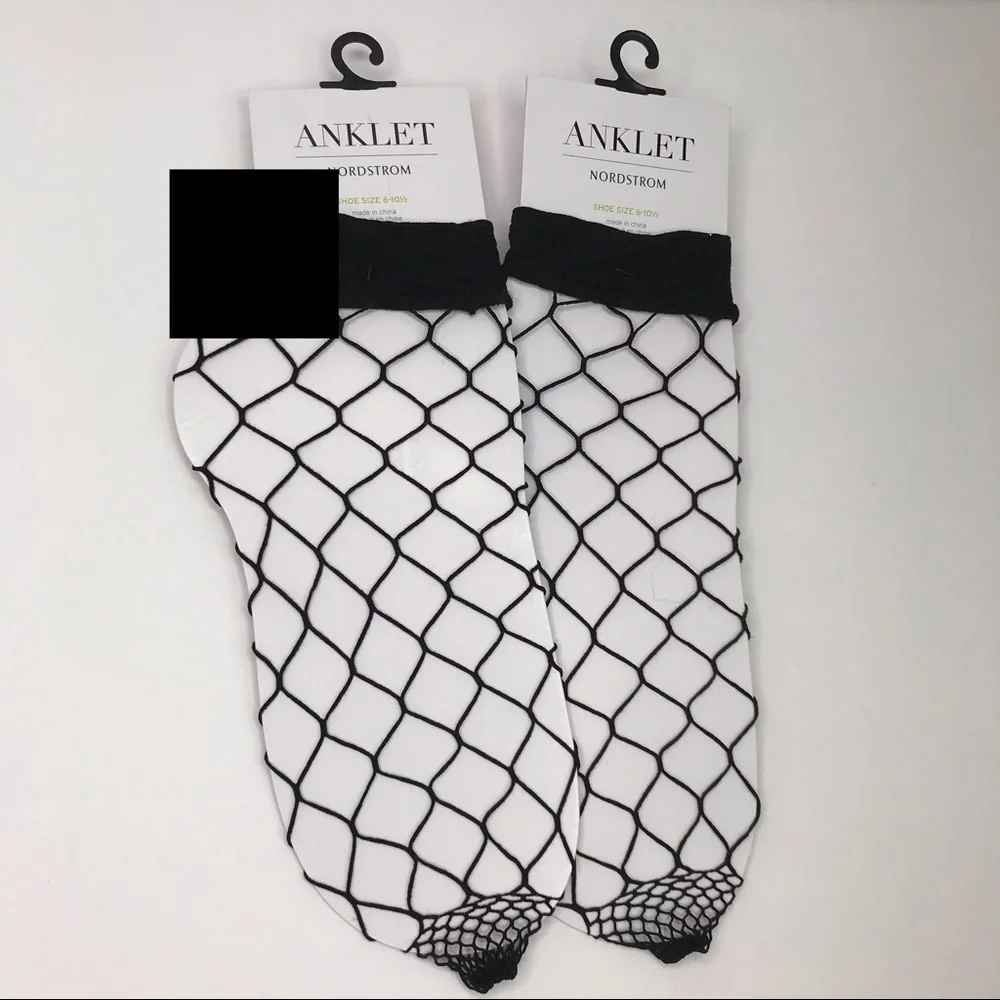 NORDSTROM 2 PAIR Open Fishnet Anklet Socks NEW Black